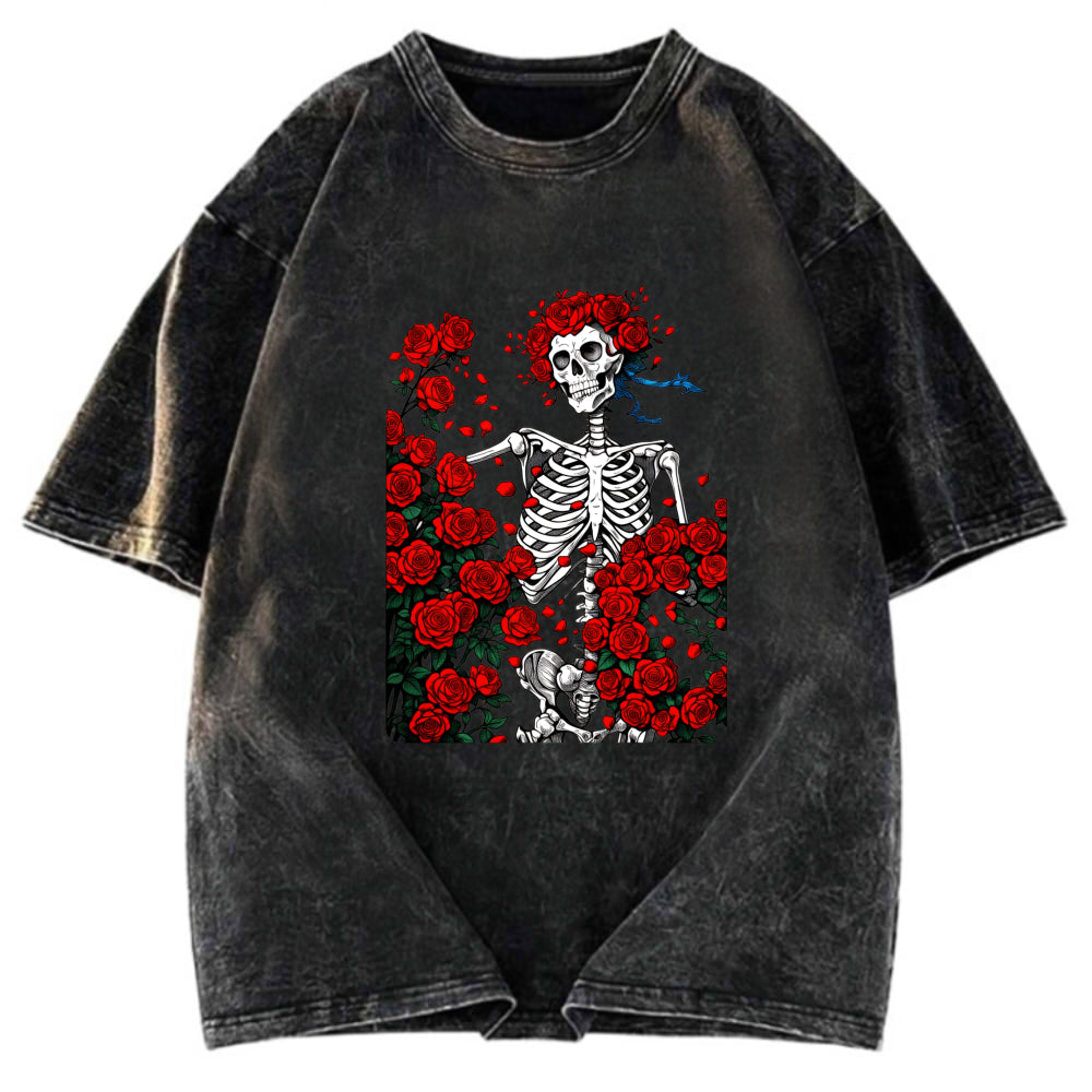 Tokyosol Woodcut Wheel & Roses Washed T-Shirt