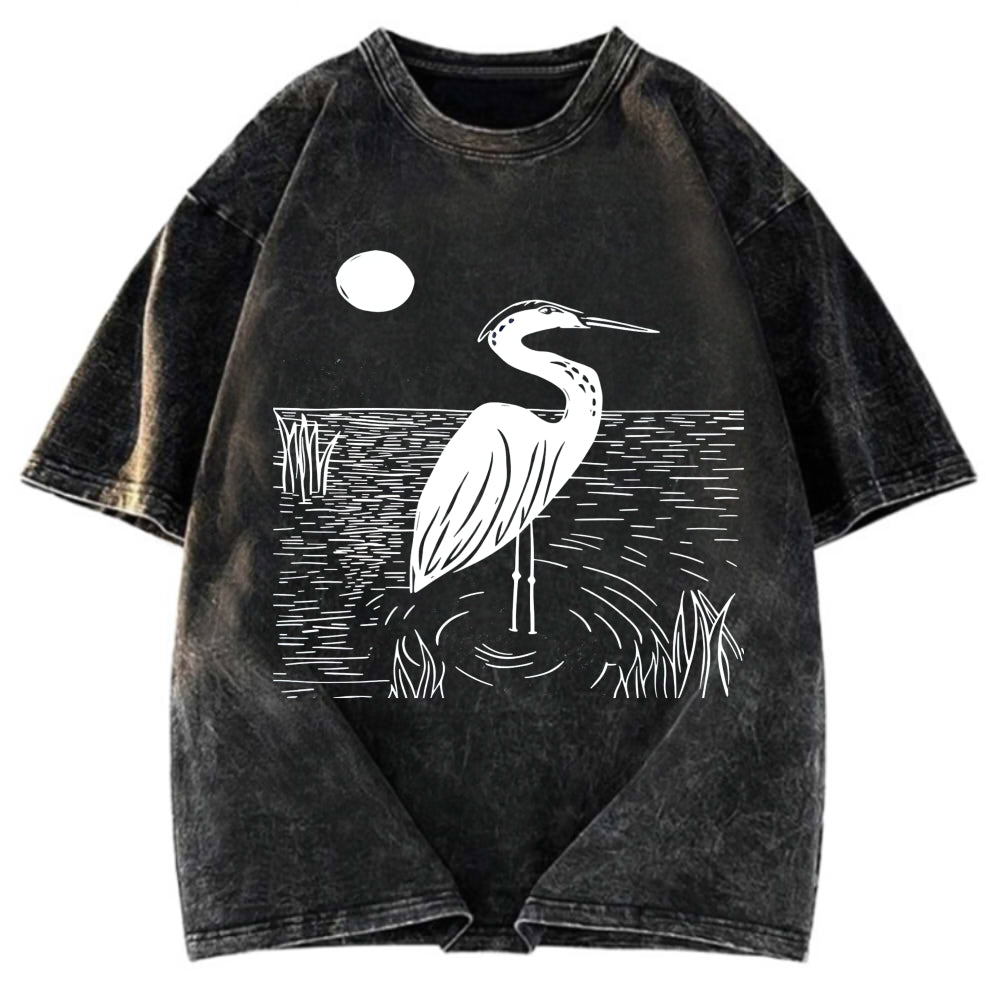Tokyosol Woodcut Crested Lbis Washed T Shirt