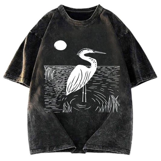 Tokyosol Woodcut Crested Lbis Washed T Shirt