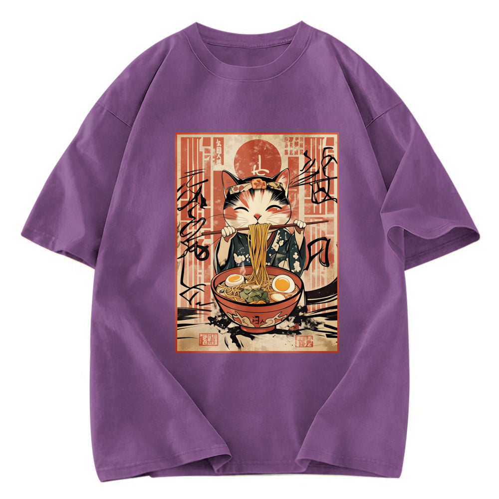 Tokyosol Kawaii Japanese Cute Ramen Cat Washed T Shirt