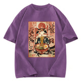 Tokyosol Kawaii Japanese Cute Ramen Cat Washed T Shirt