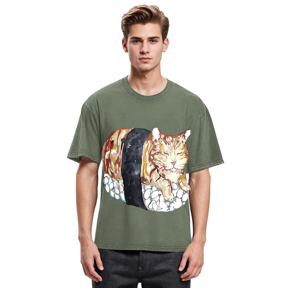 Tokyosol Sushi Cat Washed T Shirt