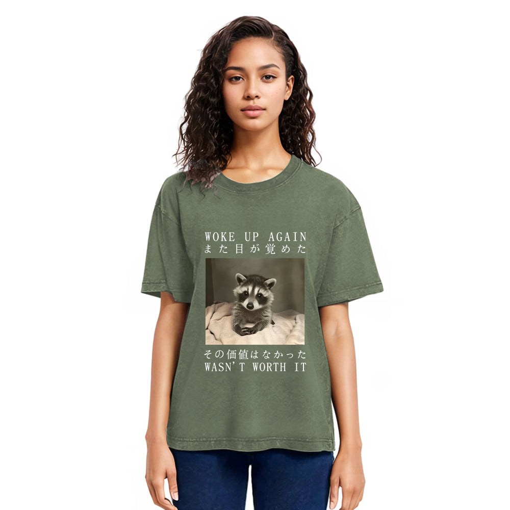 Tokyosol Raccoon Woke Up Again Washed T Shirt