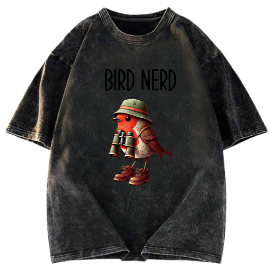 Tokyosol Funny Bird Nerd Washed T Shirt