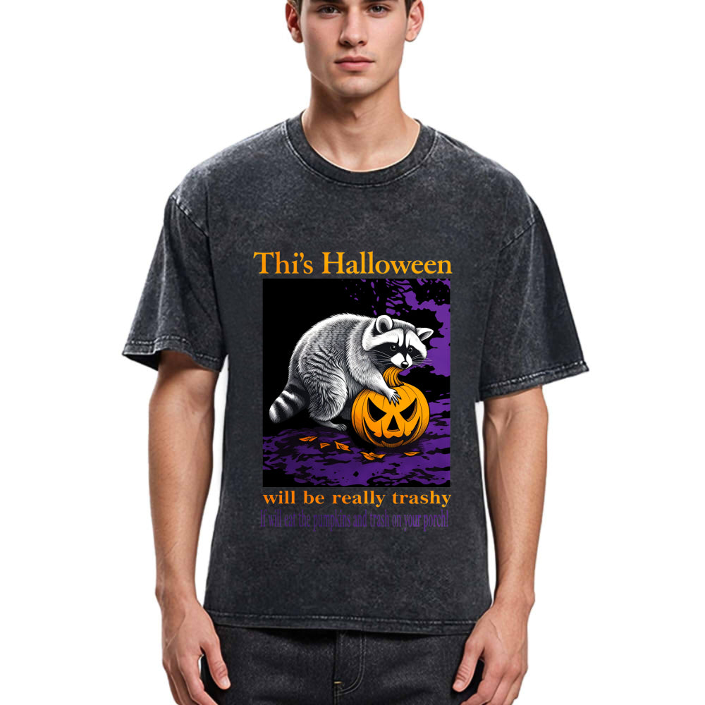 Tokyosol Trashy Halloween Raccoon Washed T Shirt