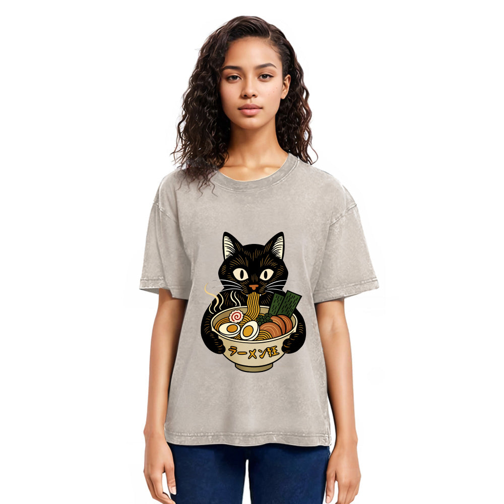 Tokyosol Cat Ramen Fanatic Washed T Shirt