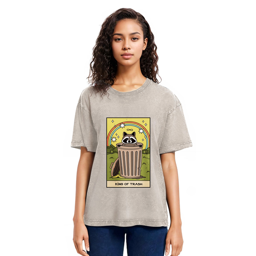 Tokyosol King Of Trash Raccoon Tarot Card Washed T Shirt