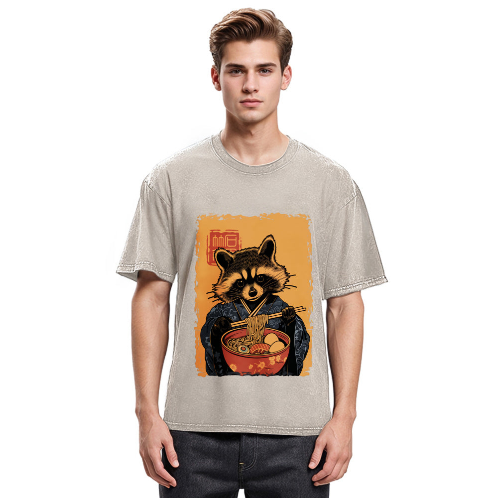 Tokyosol Ramen Obsessed Raccoon Washed T Shirt