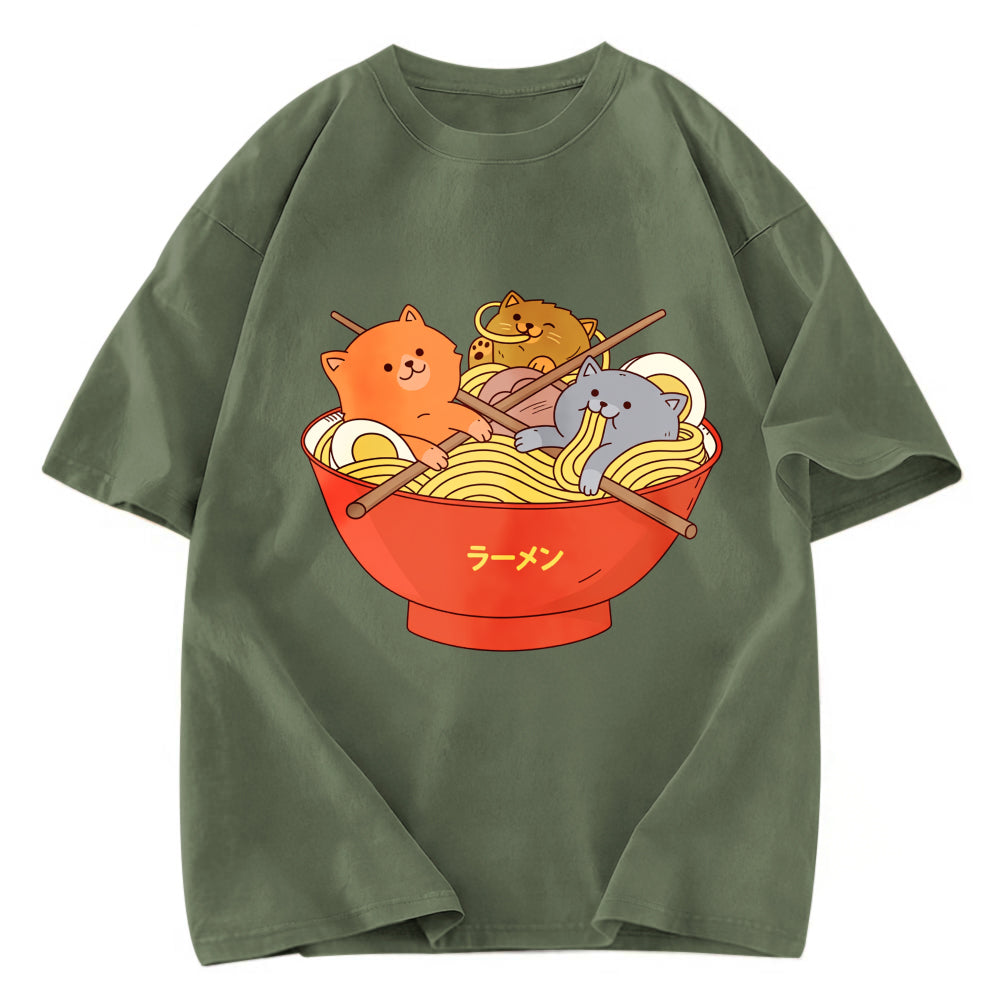 Tokyosol Cute Cat Ramen Washed T Shirt