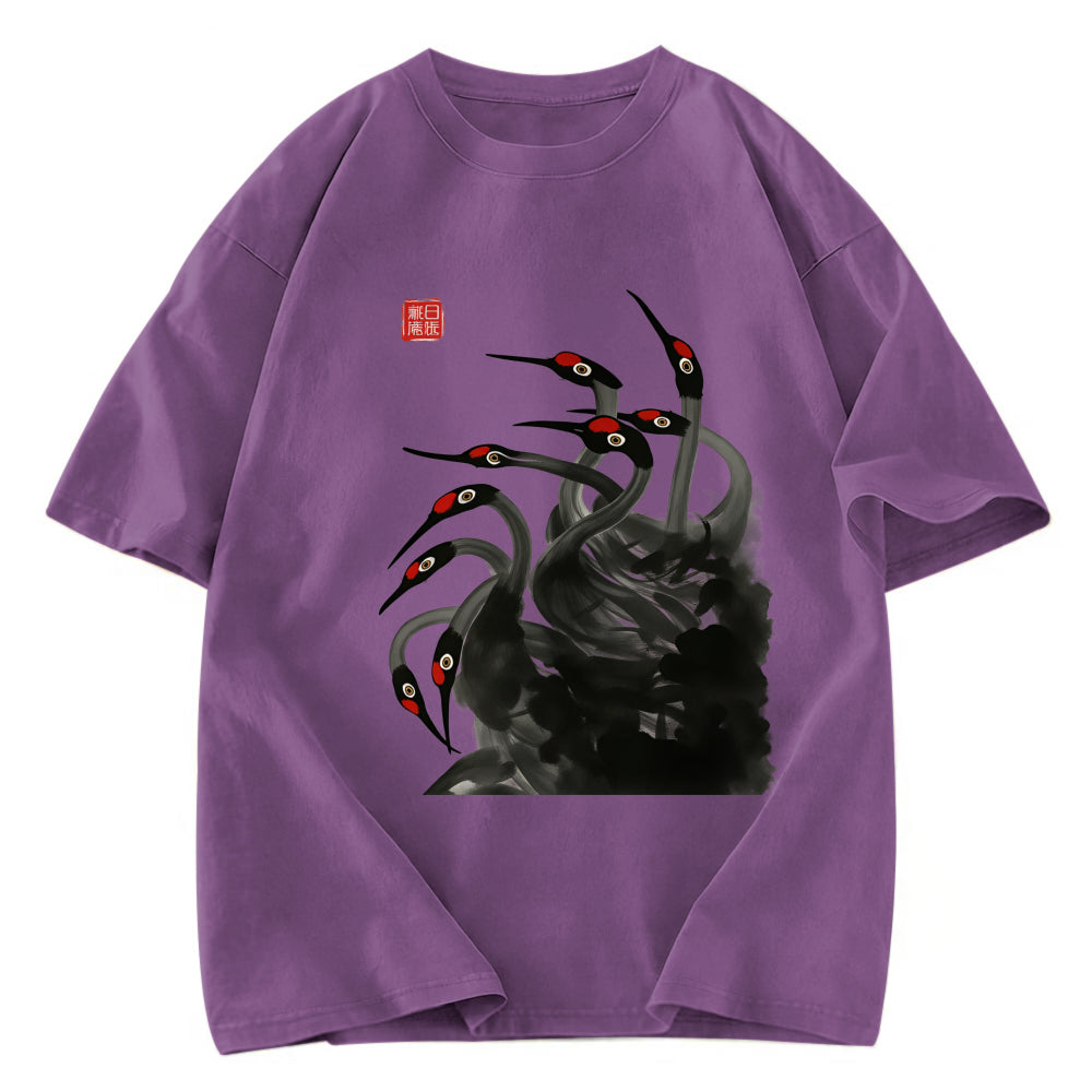 Tokyosol Retro Red Crowned Crane Washed T Shirt