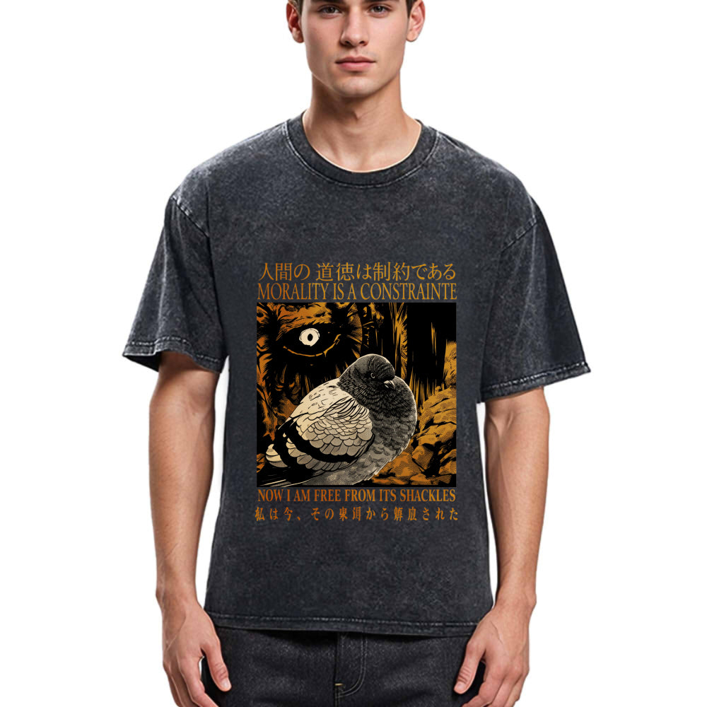 Tokyosol Morality Is A Constraint Funny Pigeon Washed T Shirt
