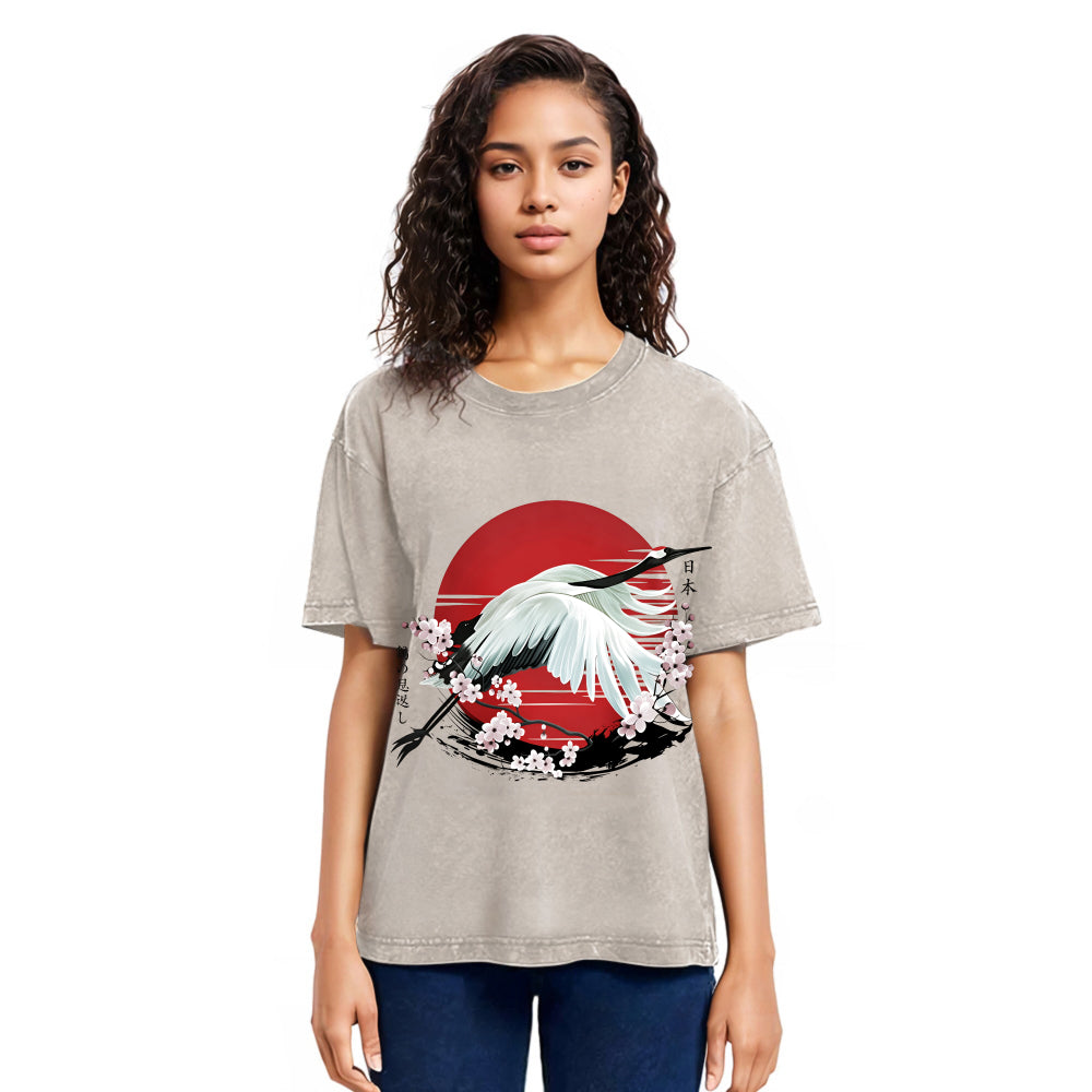 Tokyosol Japanese Crane Tsuru Washed T Shirt