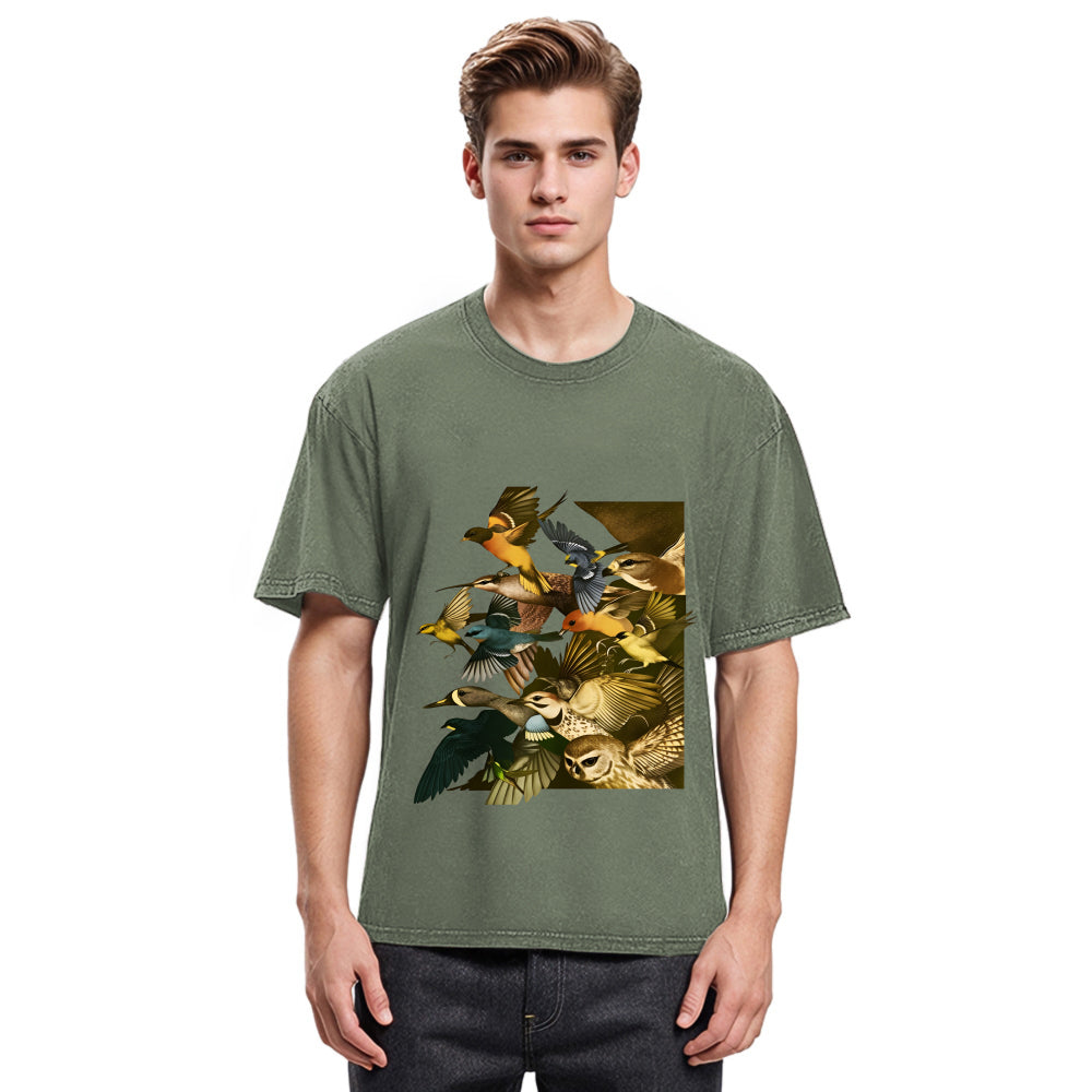 Tokyosol Flock Of Flying Birds Washed T Shirt