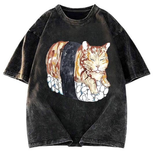 Tokyosol Sushi Cat Washed T Shirt