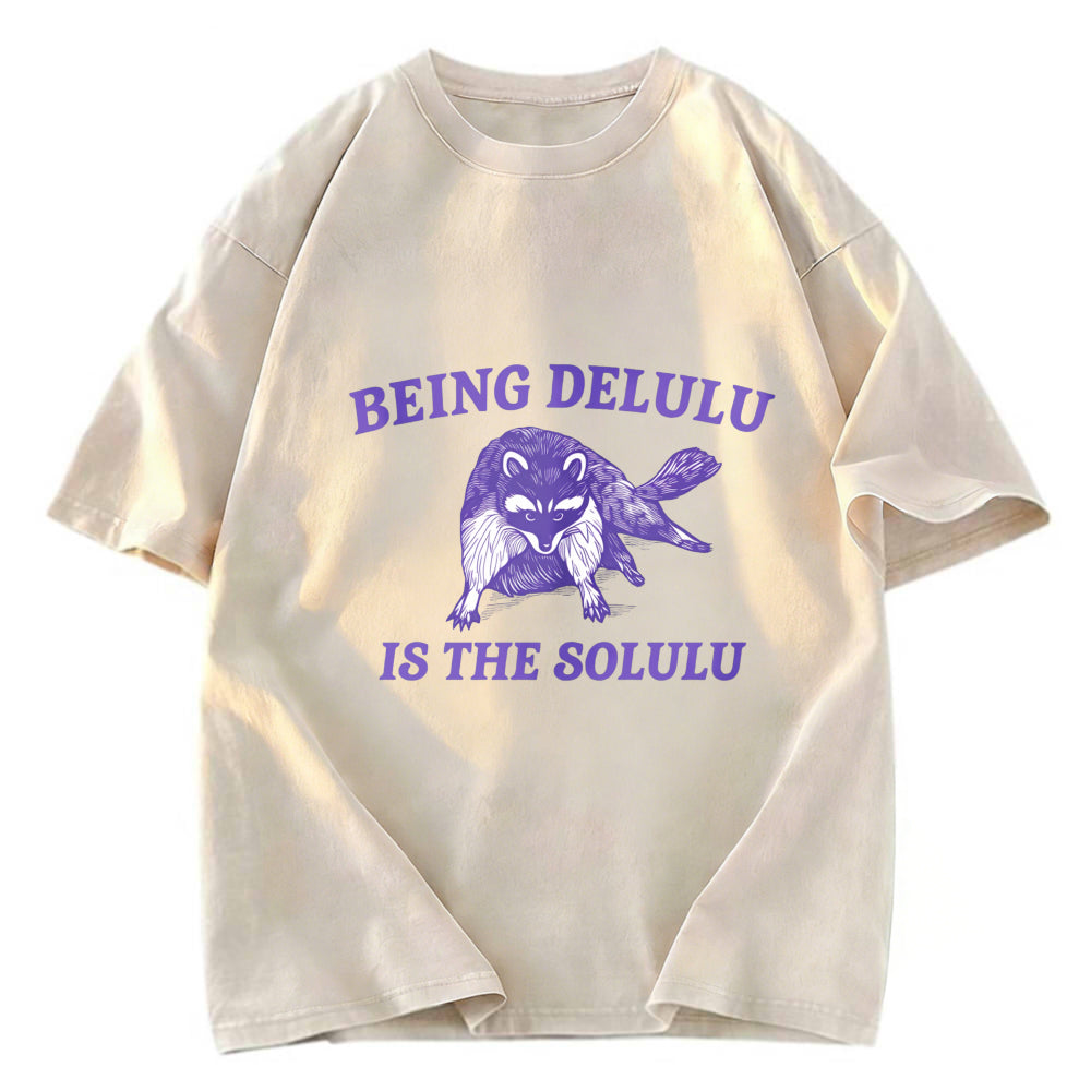 Tokyosol Funny Delusional Raccoon Washed T Shirt