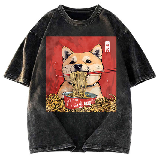 Tokyosol Shiba Lnu Eating Ramen Washed T Shirt