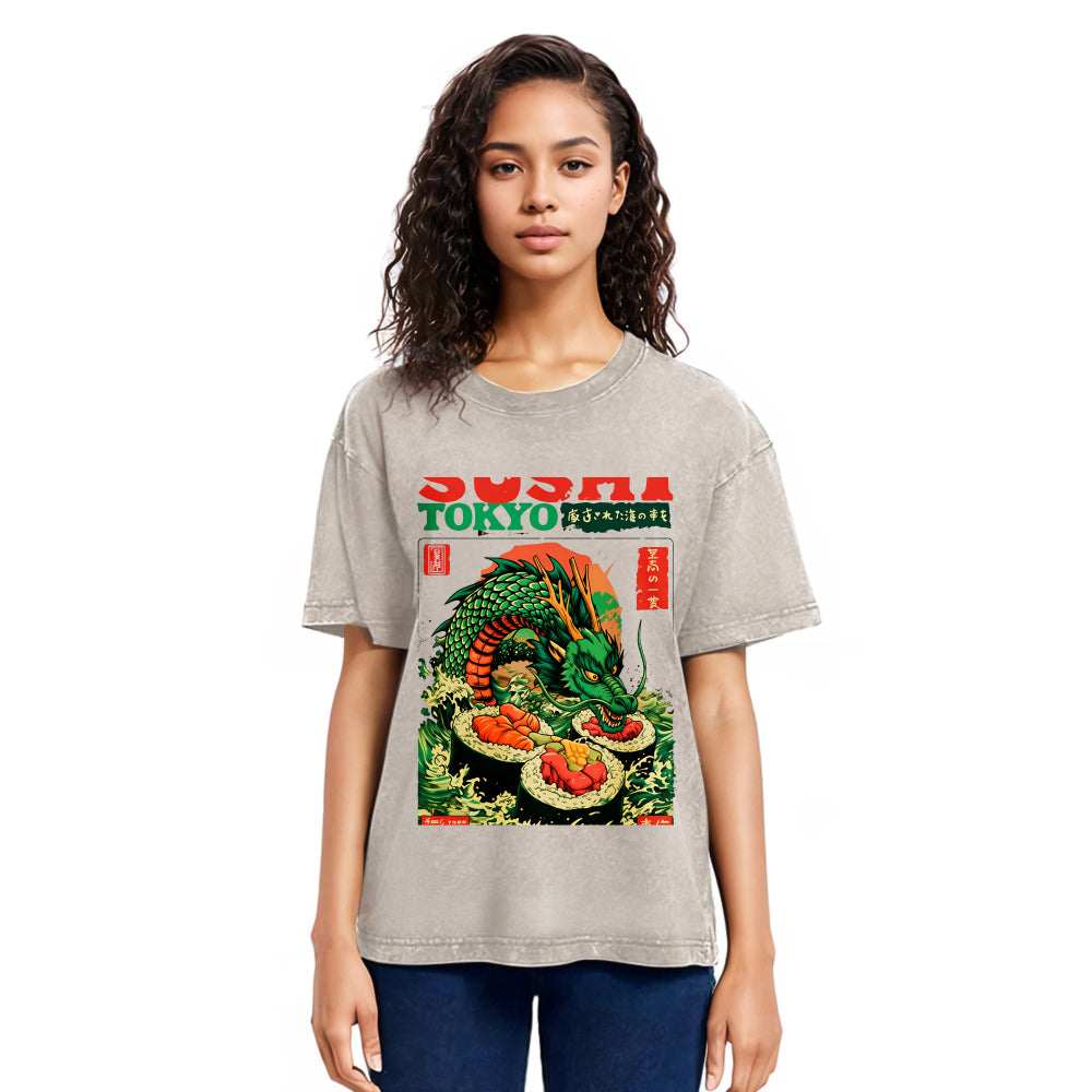 Tokyosol Ocean Dragon Sushi Washed T Shirt