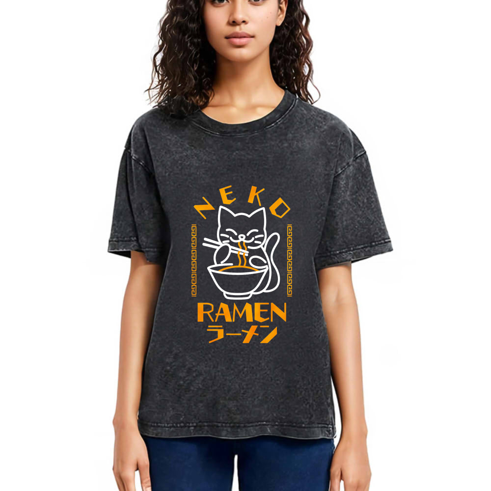 Tokyosol Cat Obsessed With Ramen Washed T Shirt
