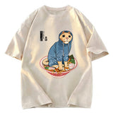 Tokyosol Japanese Cat On Ramen Washed T Shirt