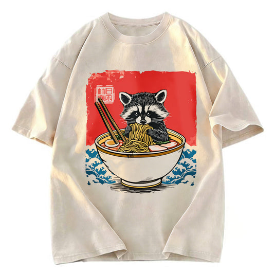 Tokyosol Ramen Lover Raccoon Washed T Shirt