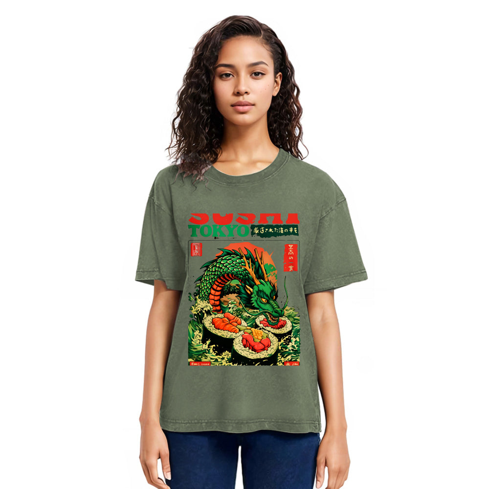 Tokyosol Ocean Dragon Sushi Washed T Shirt