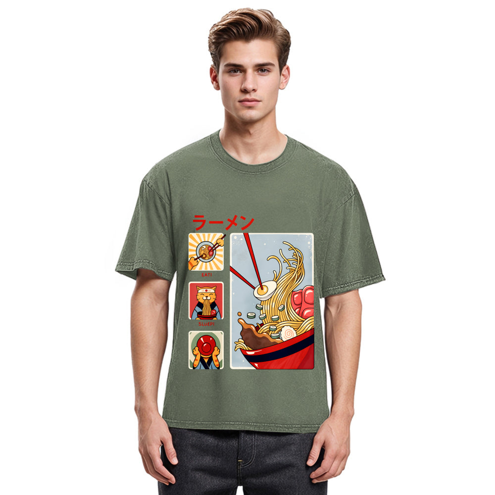 Tokyosol Making Ramen Steps To Cats Washed T-Shirt