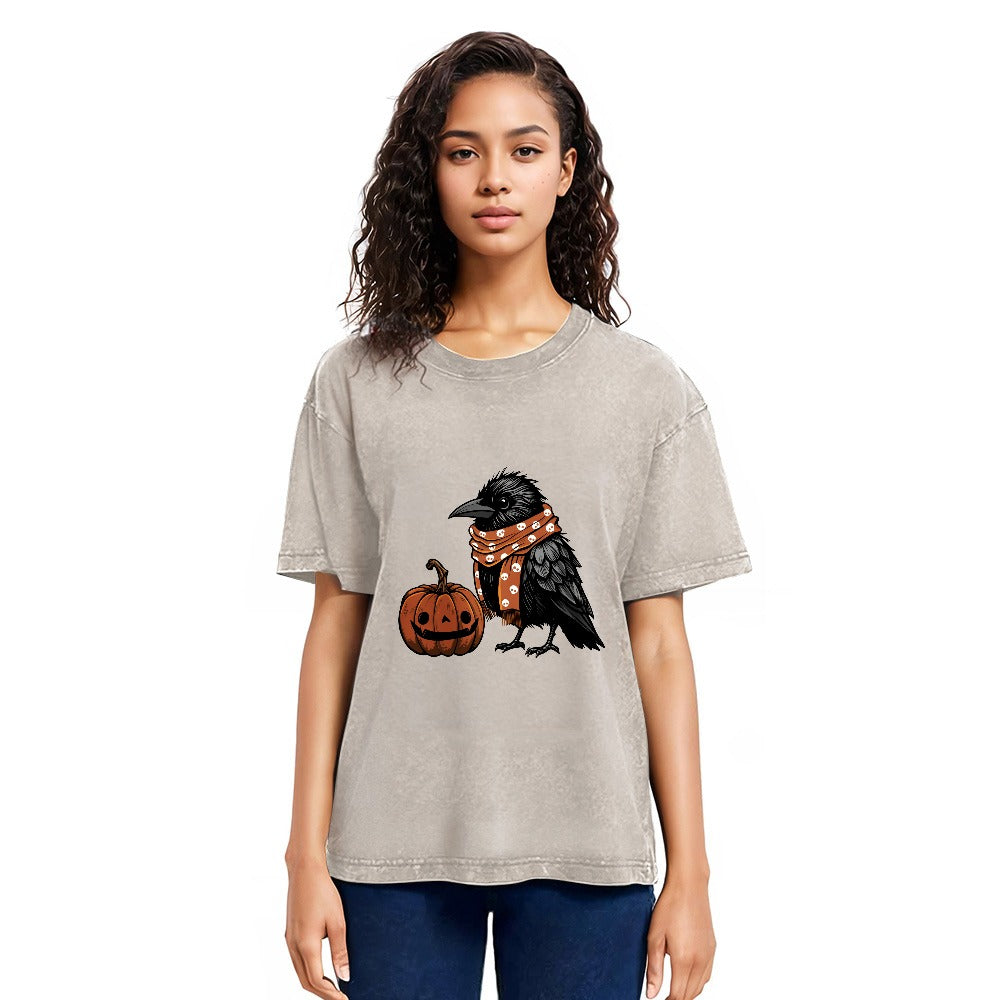 Tokyosol Crow And Pumpkin Back Washed T Shirt