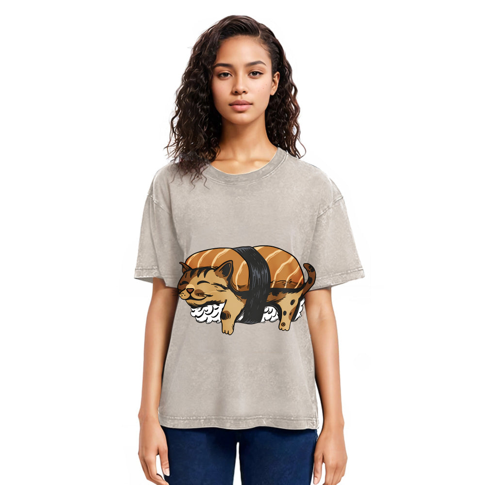 Tokyosol Nigiri Sushi With Cat Filling Washed T Shirt
