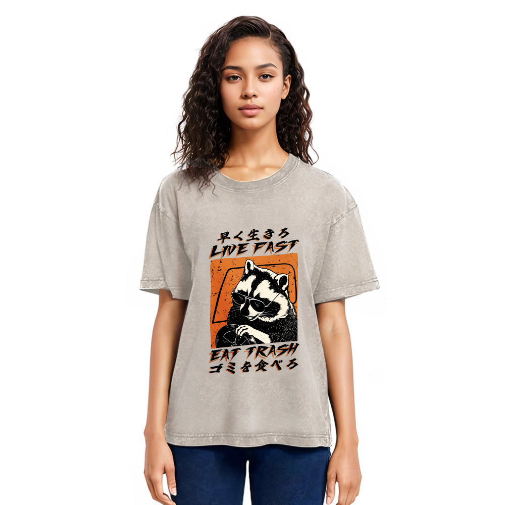 Tokyosol Raccoon Live Fast Eat Trash Washed T Shirt