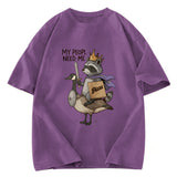 Tokyosol Funny Raccoon King Riding Goose Washed T Shirt