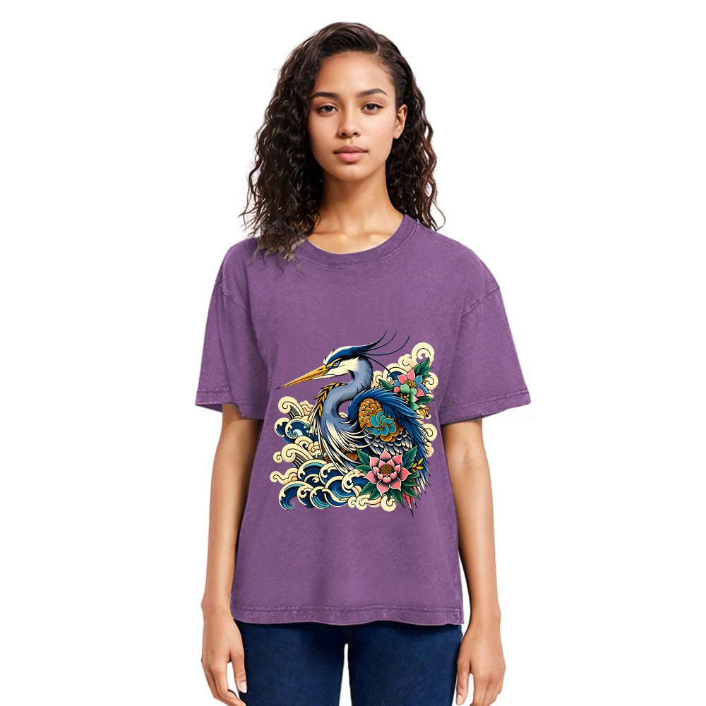 Tokyosol Japanese Blue Heron Washed T Shirt