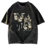 Tokyosol Japanese Bird And Wood Painting Washed T Shirt