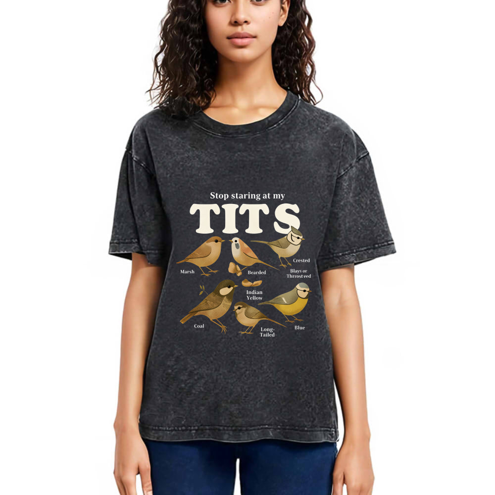 Tokyosol Stop Staring At My Tits Meme Bird Washed T Shirt