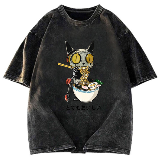 Tokyosol Ramen Lover Robot Cat Washed T Shirt