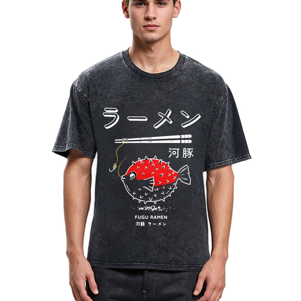 Tokyosol Fugu Ramen Japanese Retro Print Jean T Shirt