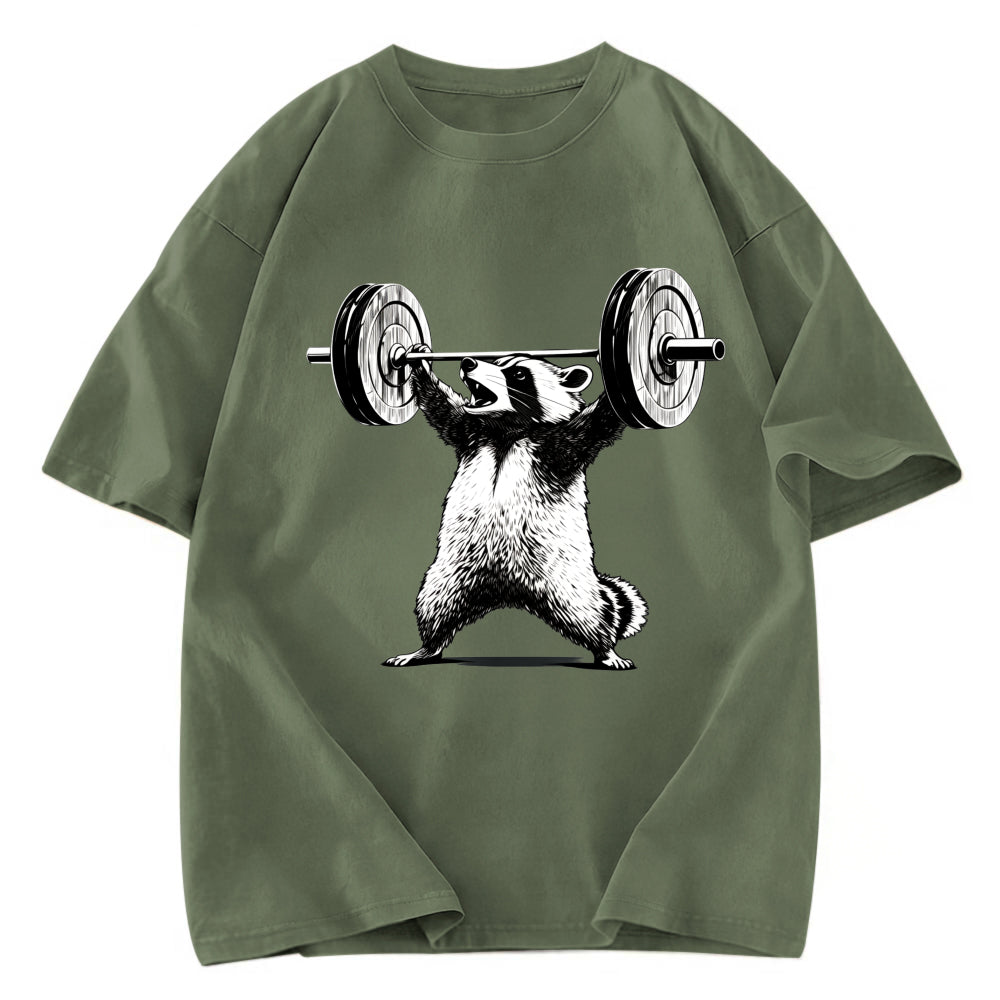 Tokyosol Raccoon Weightlifting Funny Washed T Shirt