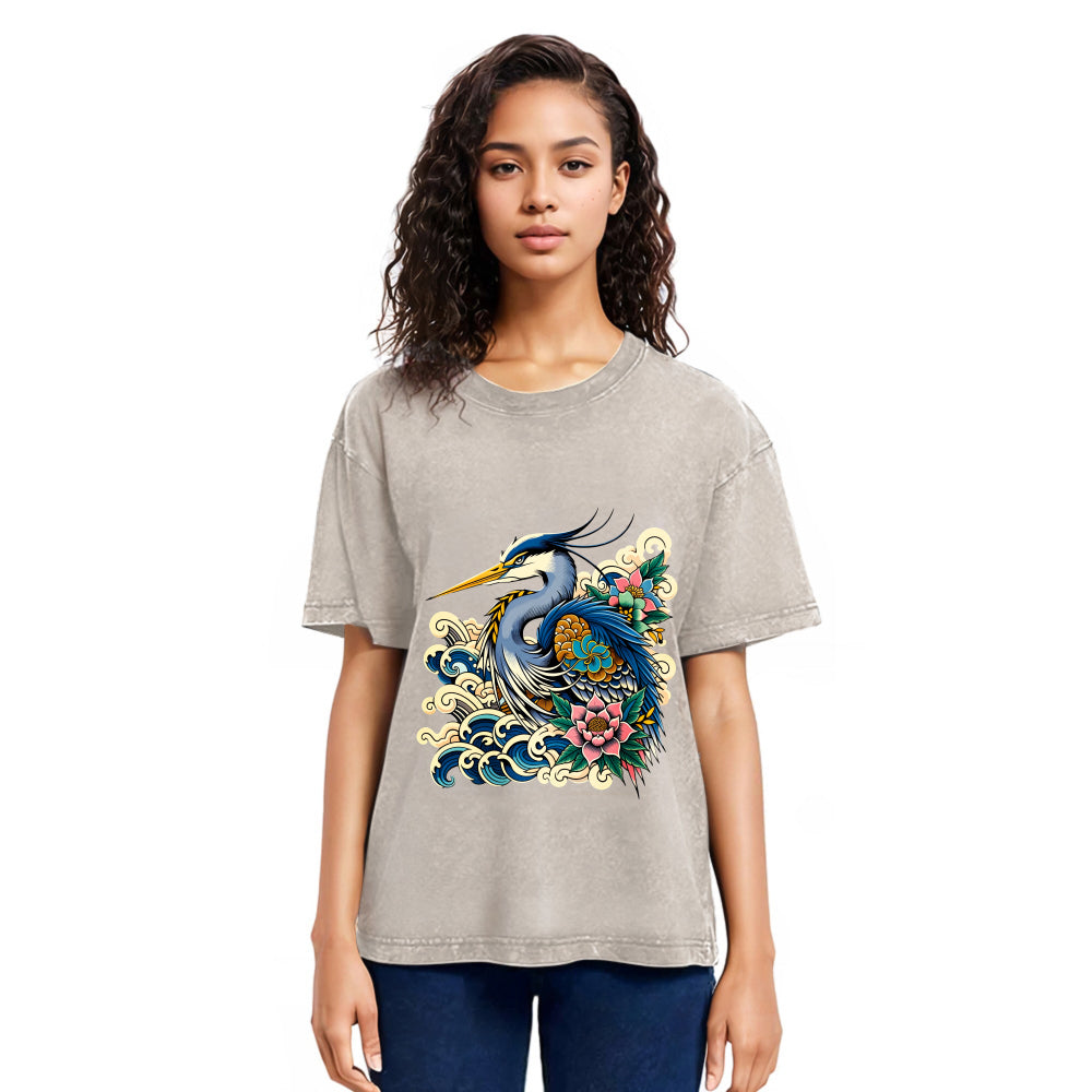 Tokyosol Japanese Blue Heron Washed T Shirt