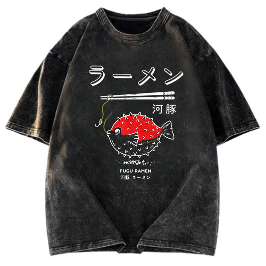 Tokyosol Fugu Ramen Japanese Retro Print Jean T Shirt