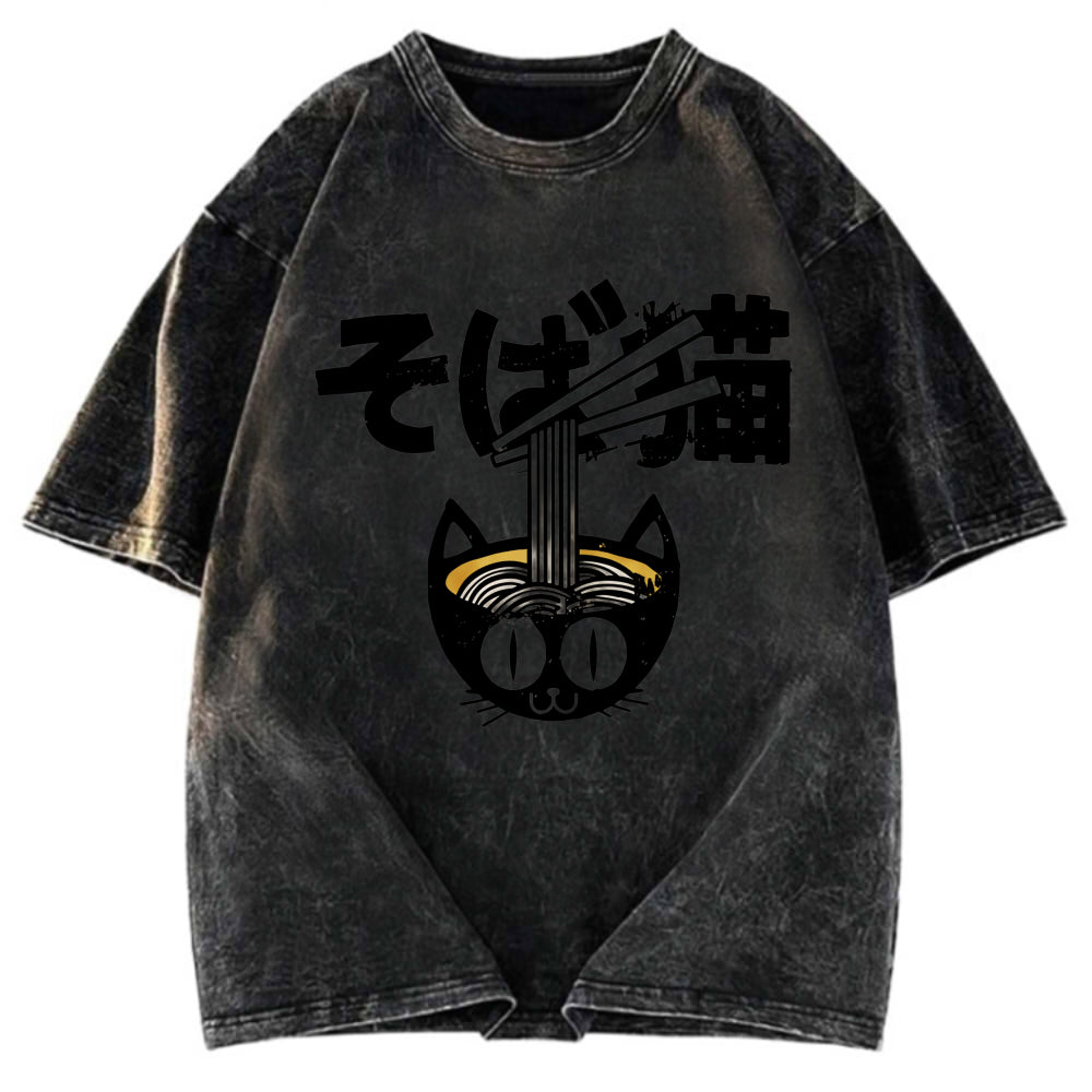 Tokyosol Cat Ramen Bowl Washed T Shirt