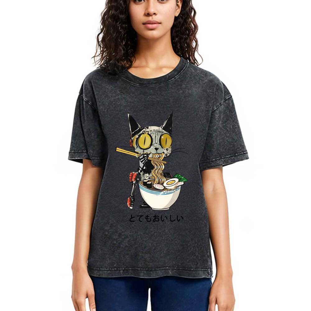 Tokyosol Ramen Lover Robot Cat Washed T Shirt