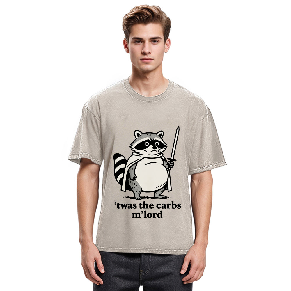 Tokyosol Fat Raccoon Sword Humor Washed T Shirt