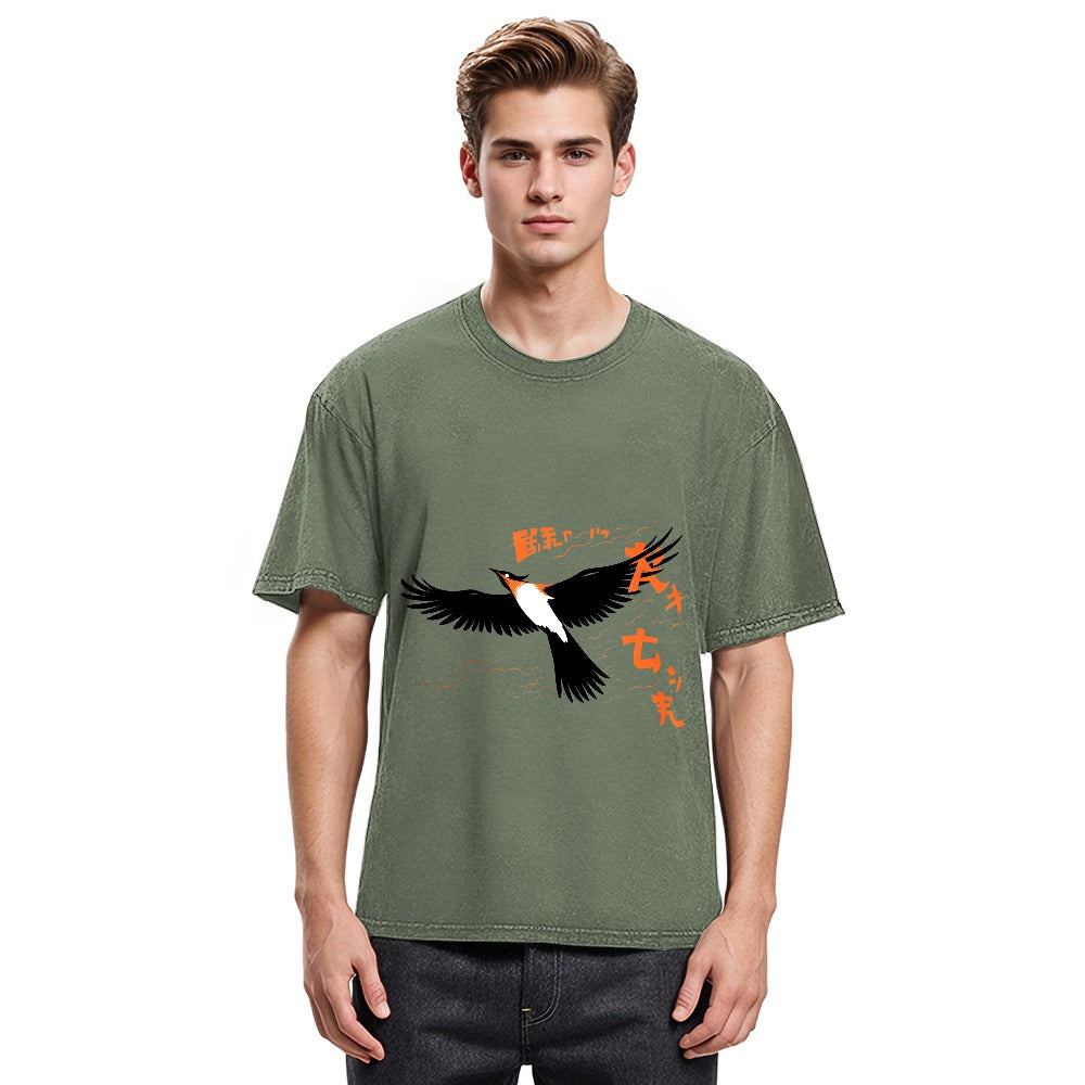 Tokyosol Japanese Inspired Bird Washed T Shirt