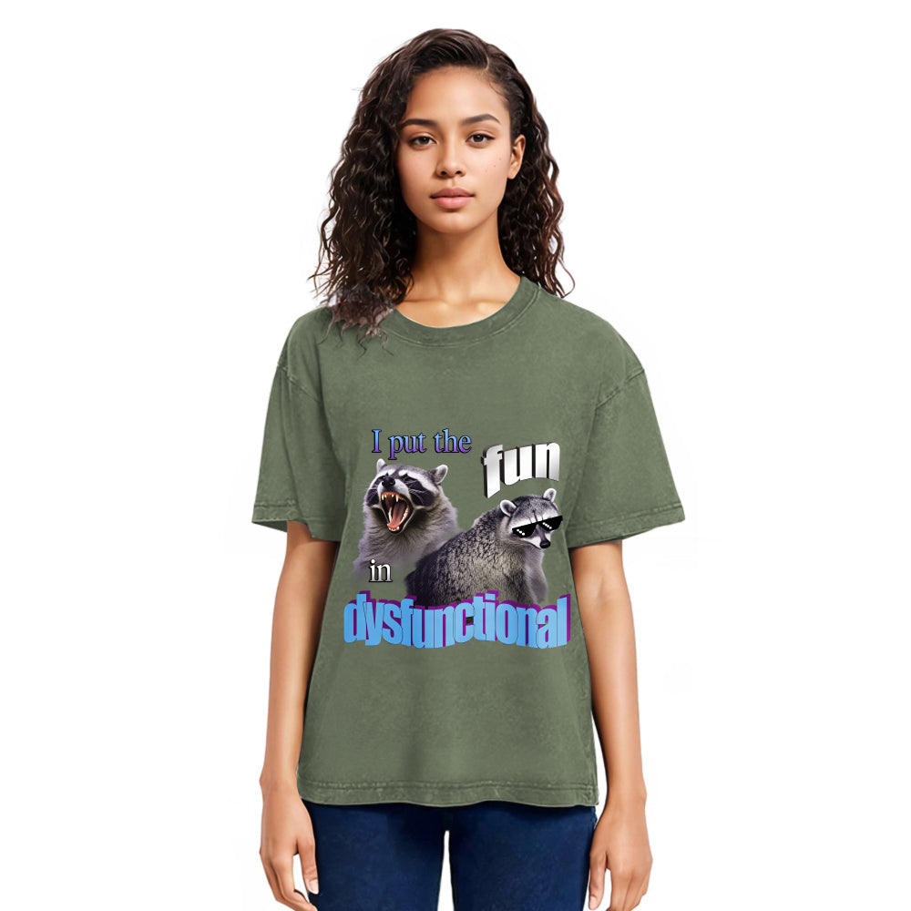 Tokyosol Fun Raccoon Meme Washed T Shirt