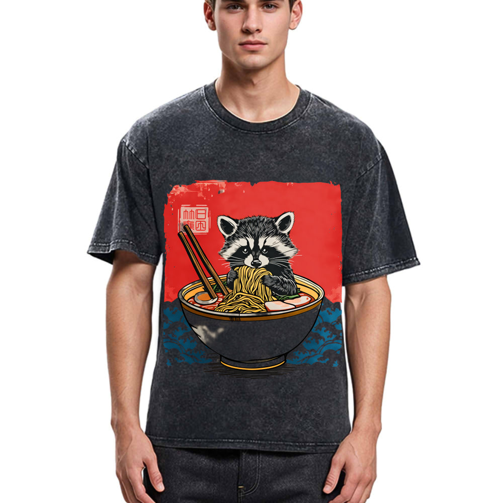 Tokyosol Ramen Lover Raccoon Washed T Shirt