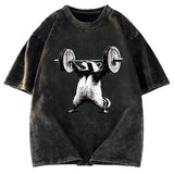 Tokyosol Raccoon Weightlifting Funny Washed T Shirt