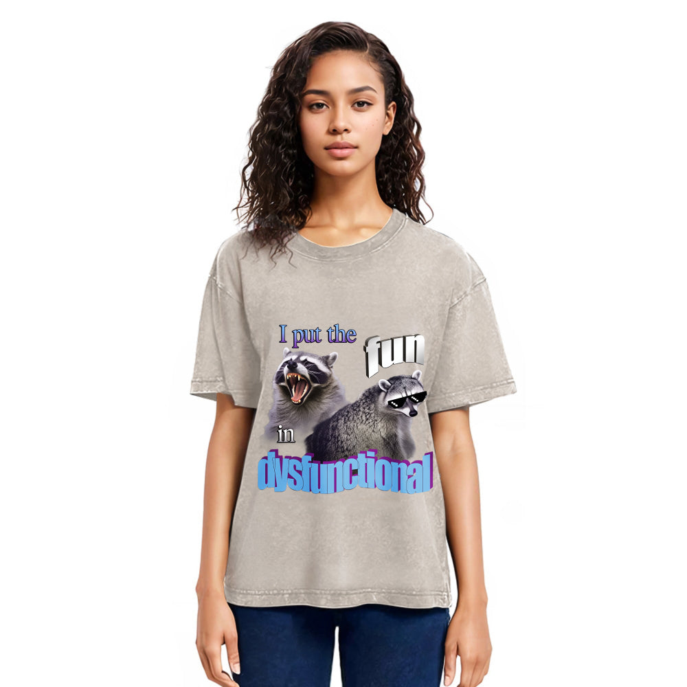Tokyosol Fun Raccoon Meme Washed T Shirt