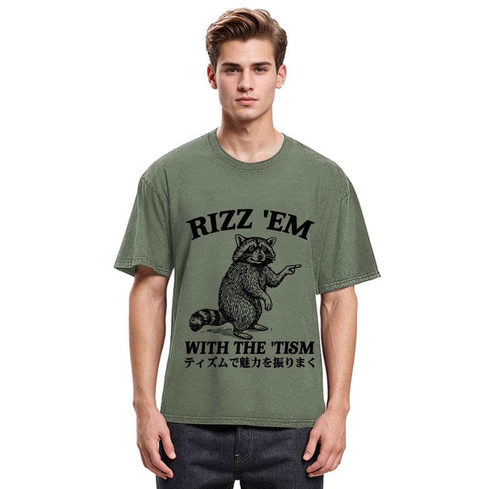 Tokyosol Funny Raccoon Charm Washed T Shirt