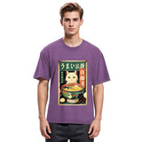 Tokyosol White Cat Eating Ramen Washed T Shirt