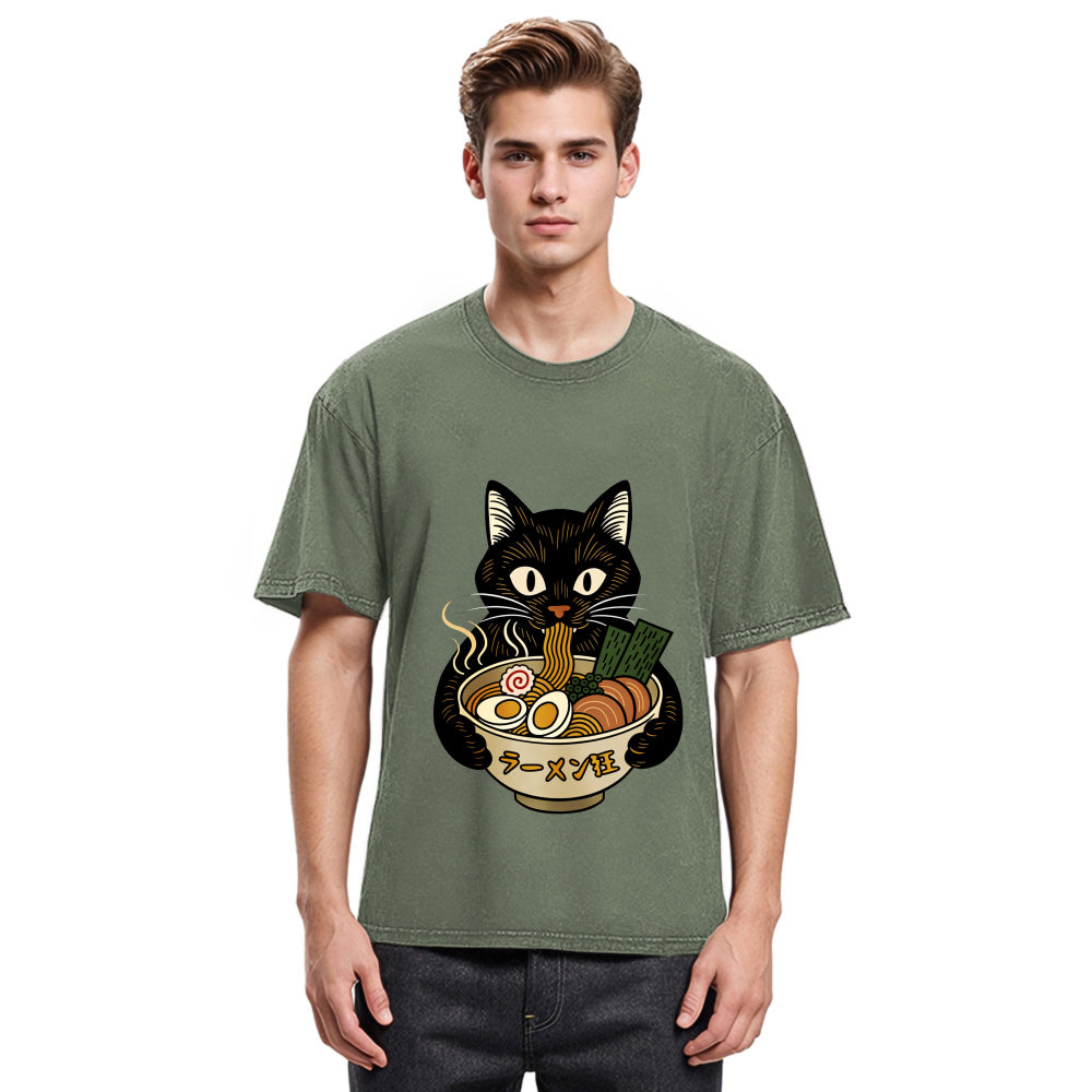 Tokyosol Cat Ramen Fanatic Washed T Shirt