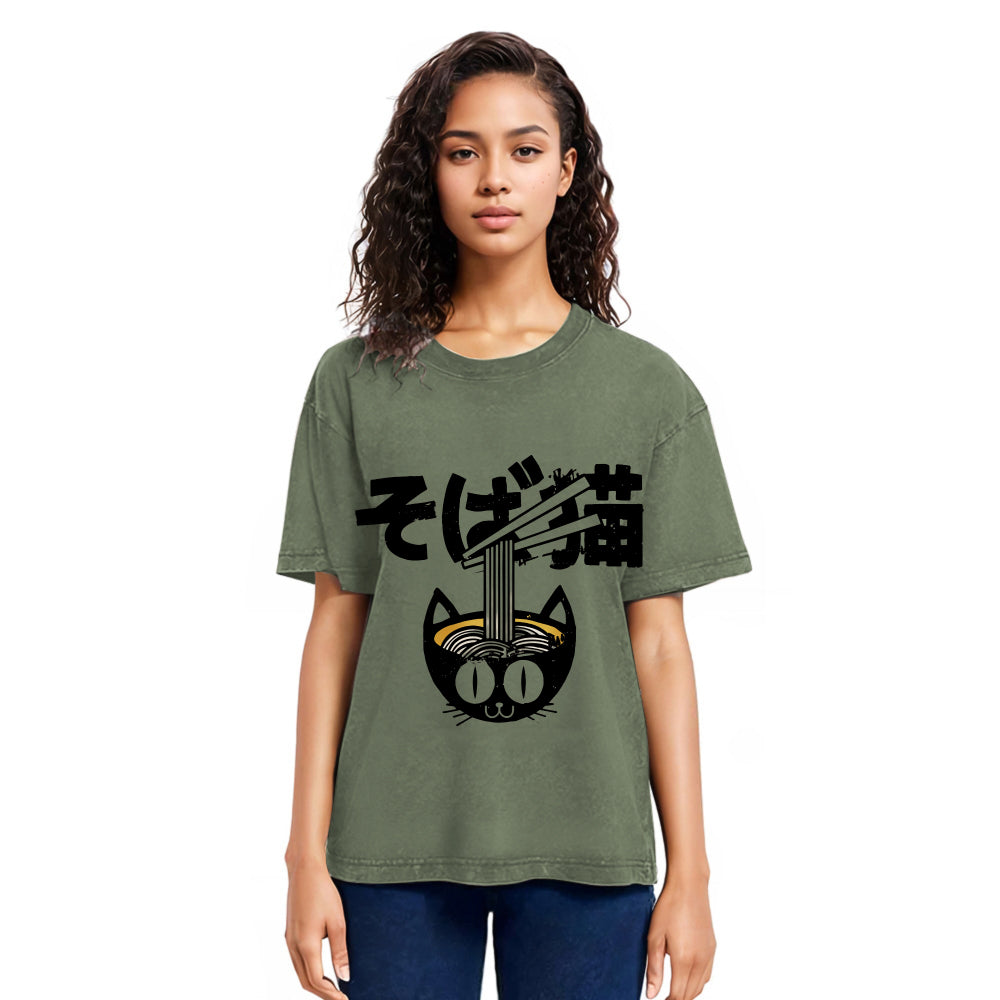 Tokyosol Cat Ramen Bowl Washed T Shirt
